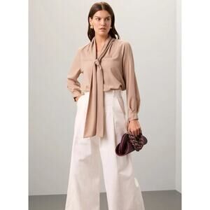 Obando Collective Beige Wrap Neck Top SZ 10